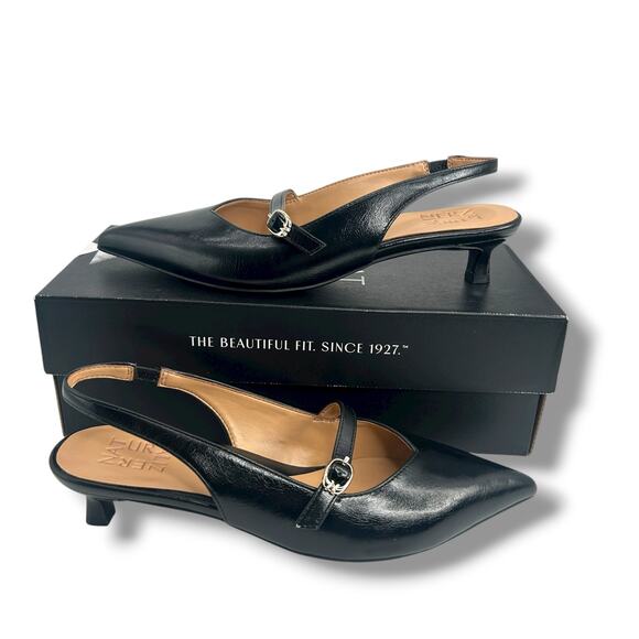 Naturalizer Grayson Pointed Toe Kitten Heel slingback Pumps Black Size 7 EUC - Picture 2 of 12